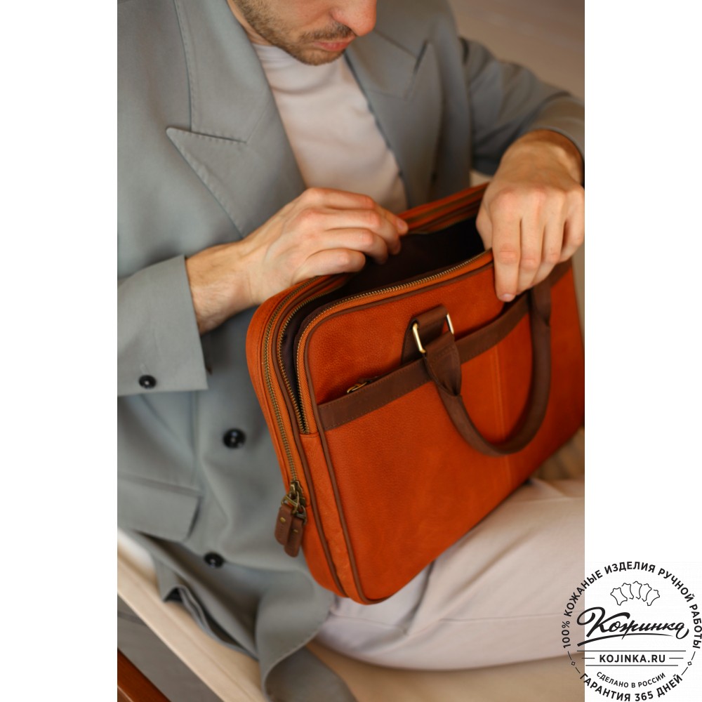 Деловая кожаная сумка "Рудольф" (коричневый крейзи фактура)